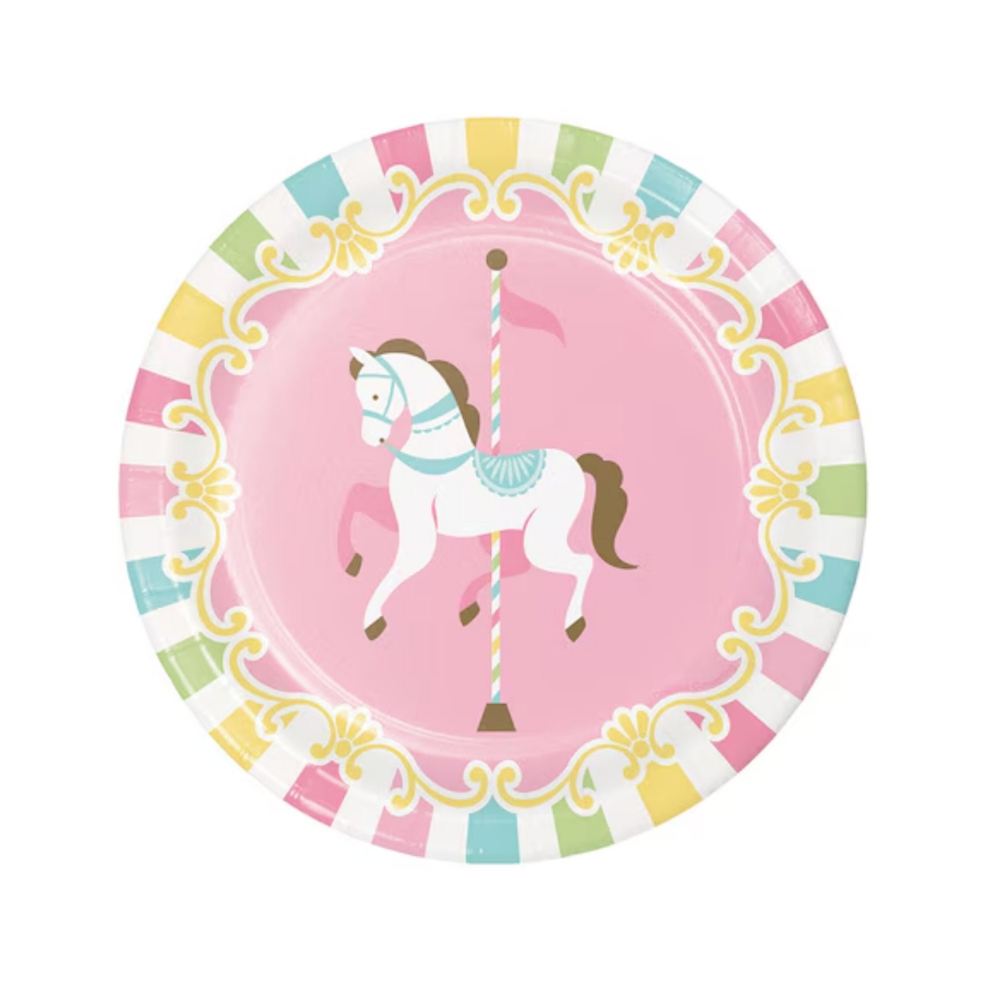Pink Carousel 7-inch Dessert Plates, Horse Carousel Party Supplies ...