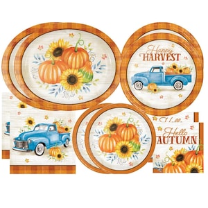 Farmhouse Truck Fall Party Plates and Napkins – Serves 16