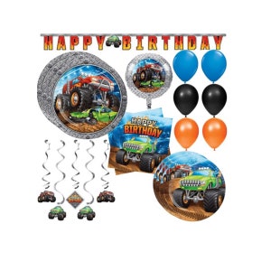 Boys Monster Truck Rally Demolition Derby Birthday Party Supplies Set - Tableware Plates & Napkins and Truck Birthday Decorations, Serves 24