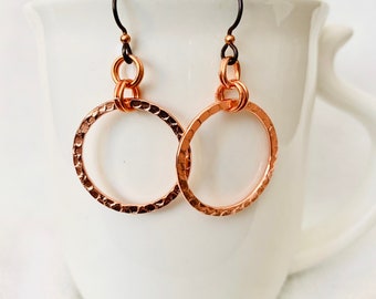 Copper Hammered Hoop Earrings