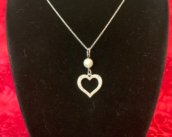 Rhinestone Heart with Freshwater Pearl Necklace