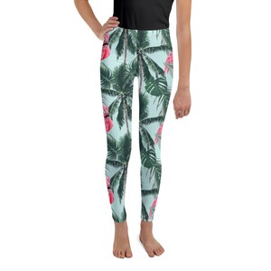 Pink flamingo palm tree tights pants youth leggings