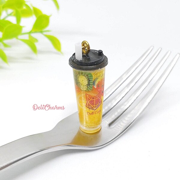 Té de frutas en miniatura Té helado con frutas Encanto hecho a mano para pulsera Collar Bolsa Planificador Llavero Puntada Marcador AirPod Case