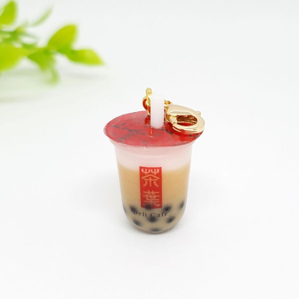 Boba Milk Tea Charm Porte-clés avec Mousse de Lait Bubble Tea Charm Cadeau pour Filles | Accessoire en résine fait à la main