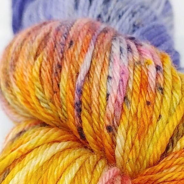 Twilight Vista: Superwash DK Merino Wool | Blue and Orange Variegated Yarn for Knitting, Crocheting - Soft Hand Dyed Yarn in Sunset Colors