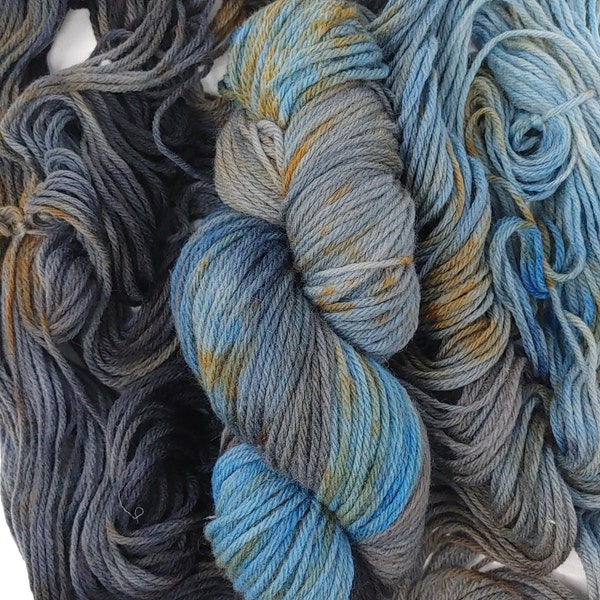 Slate & Sky: Hand-Dyed 100% Wool Worsted Weight Yarn | Variegated Colorway in Black, Gray, Blue, and Brown