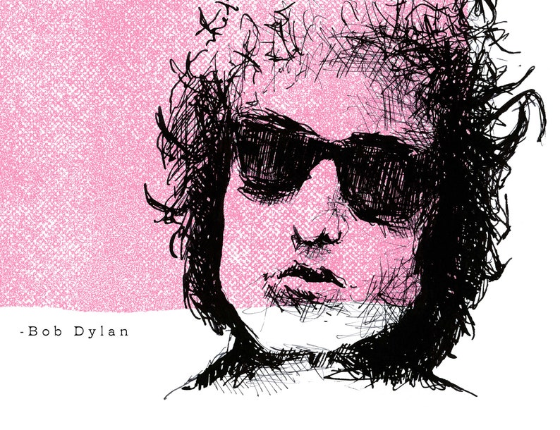 Bob Dylan Portrait in sketch artwork detail