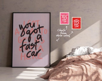 Tracy Chapman Fast Car Lyric Print | Luke Combs Poster | Country Music Wall Art | Music Lover Gift - Song Lyrics | Home Decor