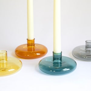 Circular Bubble Glass Taper Candle Holder in 6 Color Options | Colorful Glass Taper Candlestick Holders | Glass Candle Holders