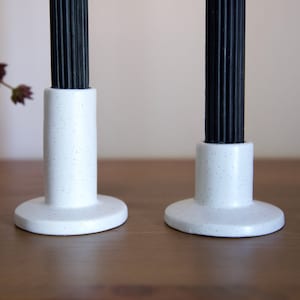 Modern Speckled Ivory Ceramic Taper Candle Holder | Pair of Handcrafted Ceramic Candlesticks | White Ceramic Taper Candle Holder