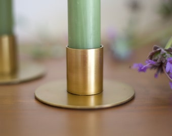 Minimalist Aged Antique Brass Finish Metal Taper Candle Holder |  Modern Rustic Metal Candlestick Holder |  Brass Taper Candle Holders