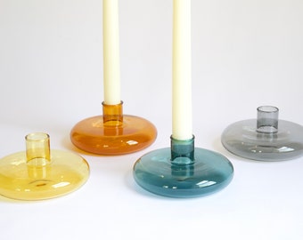 Circular Bubble Glass Taper Candle Holder in 6 Color Options | Colorful Glass Taper Candlestick Holders | Glass Candle Holders