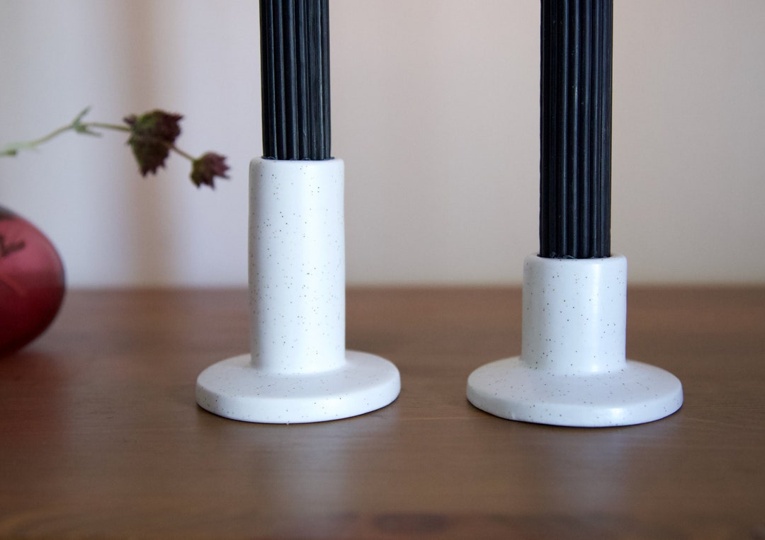 Modern Speckled Ivory Ceramic Taper Candle Holder | Pair of Handcrafted ...