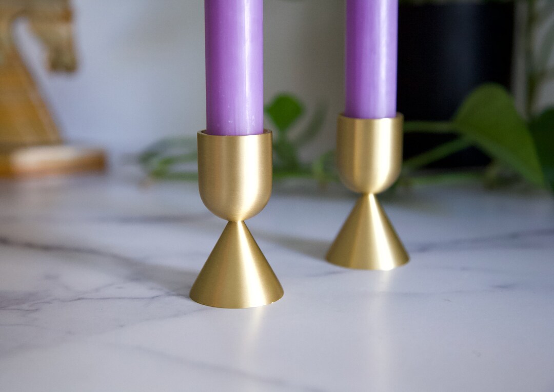 Eclipse Brushed Brass Small Taper Candleholder