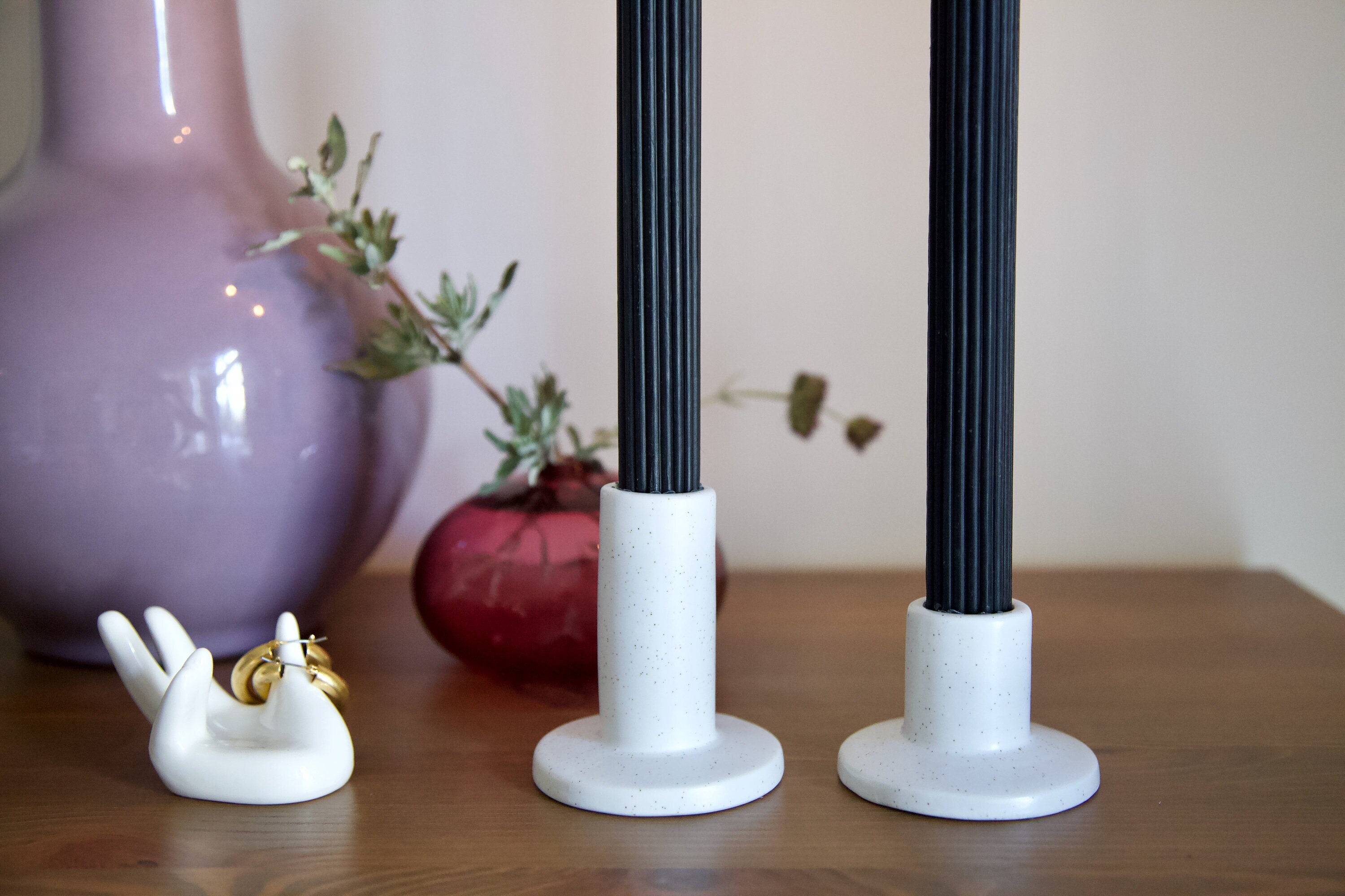 Modern Speckled Ivory Ceramic Taper Candle Holder | Pair of Handcrafted ...