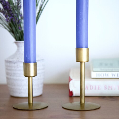Modern Aged Antique Brass Finish Metal Taper Candle Holders Etsy