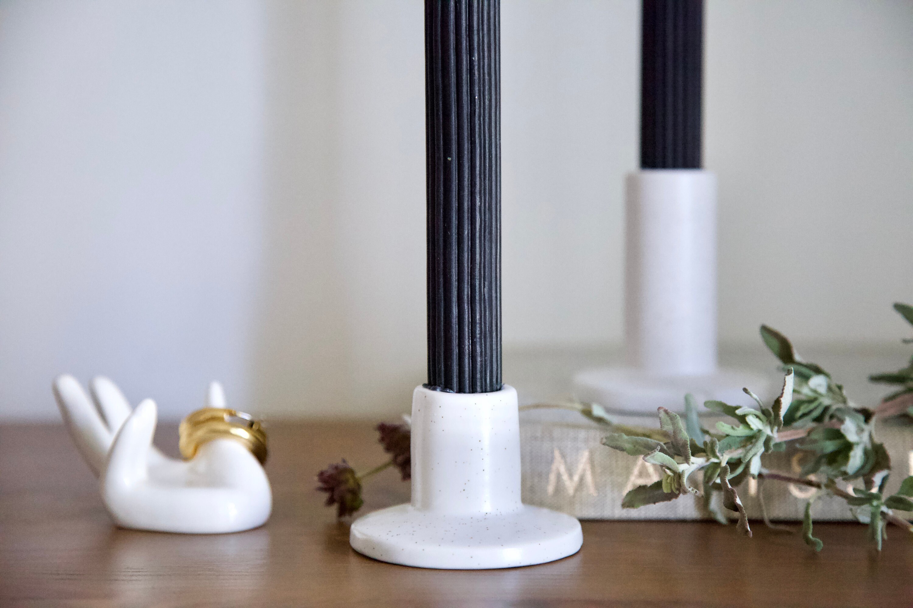 Modern Speckled Ivory Ceramic Taper Candle Holder | Pair of Handcrafted ...