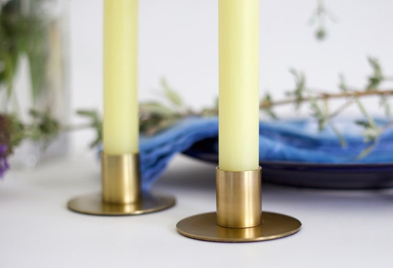 Minimalist Aged Antique Brass Finish Metal Taper Candle Holder Modern  Rustic Metal Candlestick Holder Brass Taper Candle Holders 