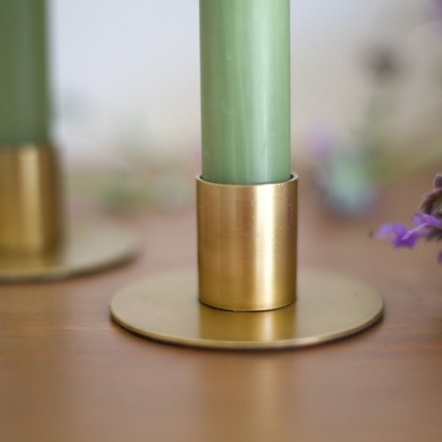 Modern Aged Antique Brass Finish Metal Taper Candle Holders Etsy