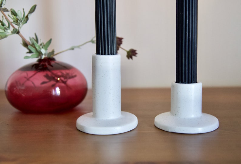 Modern Speckled Ivory Ceramic Taper Candle Holder | Pair of Handcrafted ...