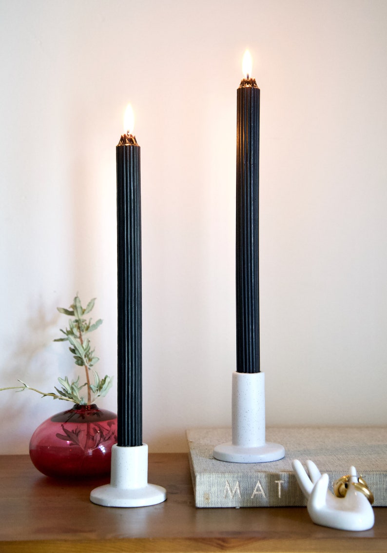 Modern Speckled Ivory Ceramic Taper Candle Holder | Pair of Handcrafted ...