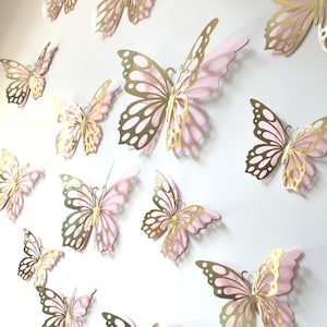 Gold Paper Butterfly | 3D Butterfly | Gold  Butterfly | Wedding Decoration | Pink Paper Butterfly | Gold and Pink Butterfly Ivy Design