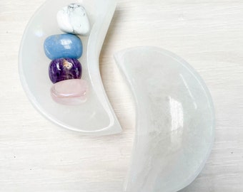 Selenite crystal crescent moon bowl