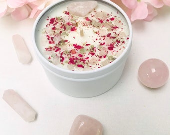 Rose quartz crystal candle