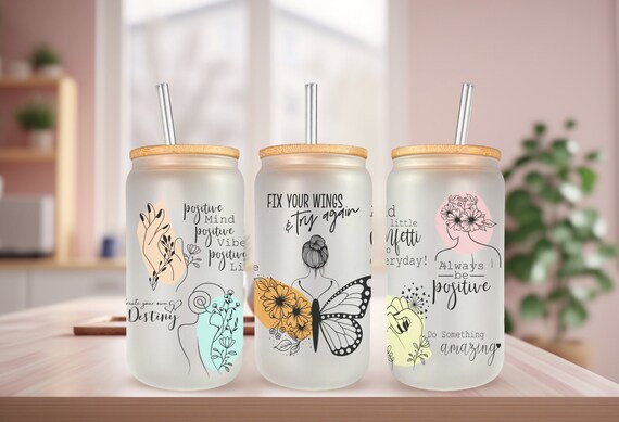 BUTTERFLY glass can cup with bamboo lid & straw | beer glass can cup | iced  coffee glass can cup | soda can glass cup