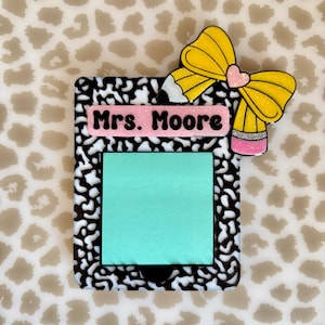 Teacher Sticky Note Pad Holder, Teacher gift, Sticky note, Pencil, Composition notebook