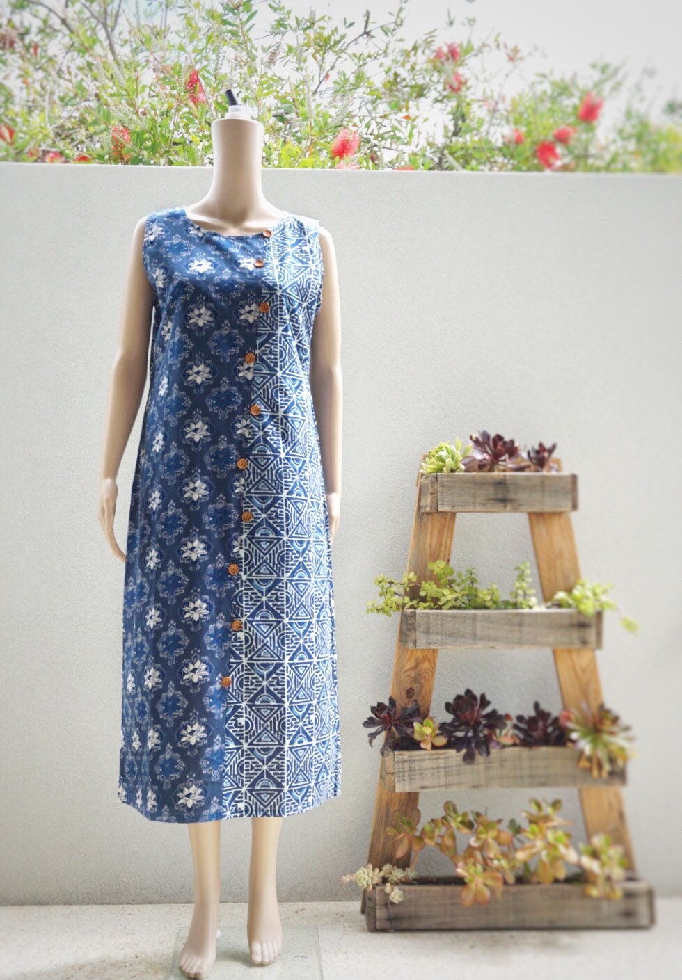 Blue Tuniclong Cotton Dressblock Printed Long Dressindian - Etsy