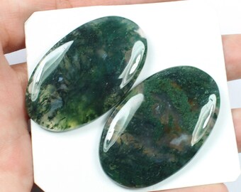 30x46mm Natural Moss Agate Cabochon,Handmade polished Smooth Genuine Moss Agate Jewelry Making Loose Gemstone Agate#AB2771 2 Pcs Of 131Cts