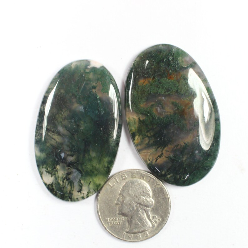 30x46mm Natural Moss Agate Cabochon,Handmade polished Smooth Genuine Moss Agate Jewelry Making Loose Gemstone Agate#AB2771 2 Pcs Of 131Cts