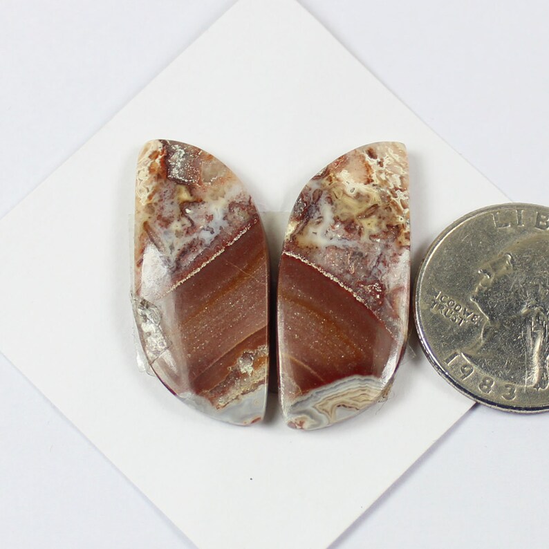 15x35mm Jewelry Making Loose Gemstone #1871 Natural Crazy Less Agate Cabochon,1 pair Of 40Cts