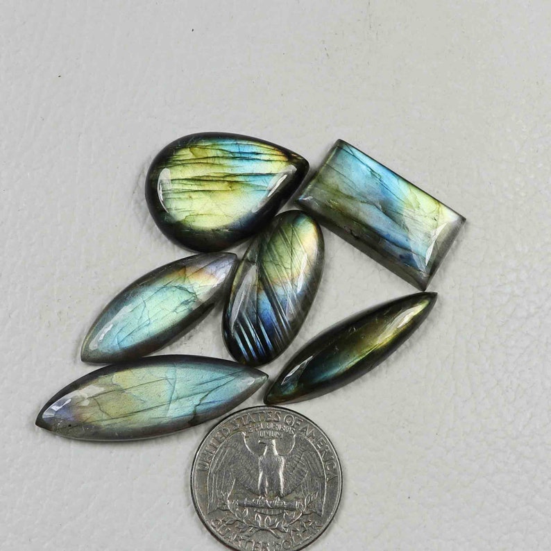 Natural Dual Fire Labradorite Spectrolite Cabochons 6 Piece Of Beautiful Flasy Labradorite Loose Gmestone #AB3880 AAA++ Quality !
