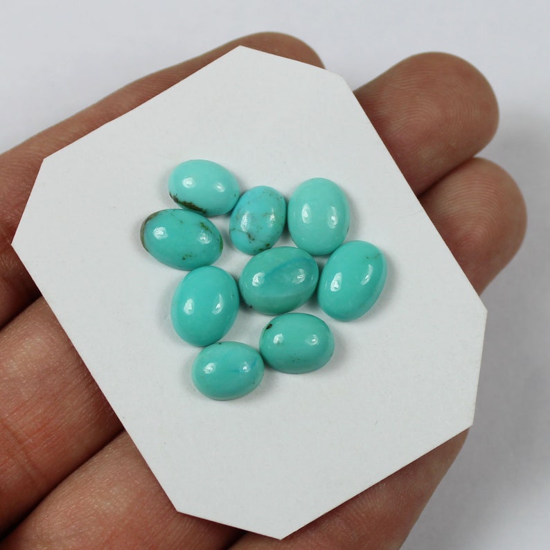 Smooth Handmade Natural Arizona Cabochon jewelry Loose gemstone #AB1759 8x10mm Natural Arizona Turquoise Cabochon Gemstone 9 pcs of 18Cts
