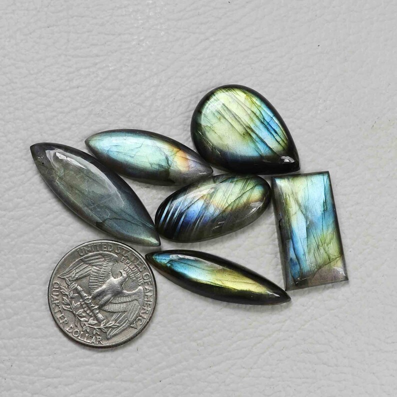 Natural Dual Fire Labradorite Spectrolite Cabochons 6 Piece Of Beautiful Flasy Labradorite Loose Gmestone #AB3880 AAA++ Quality !