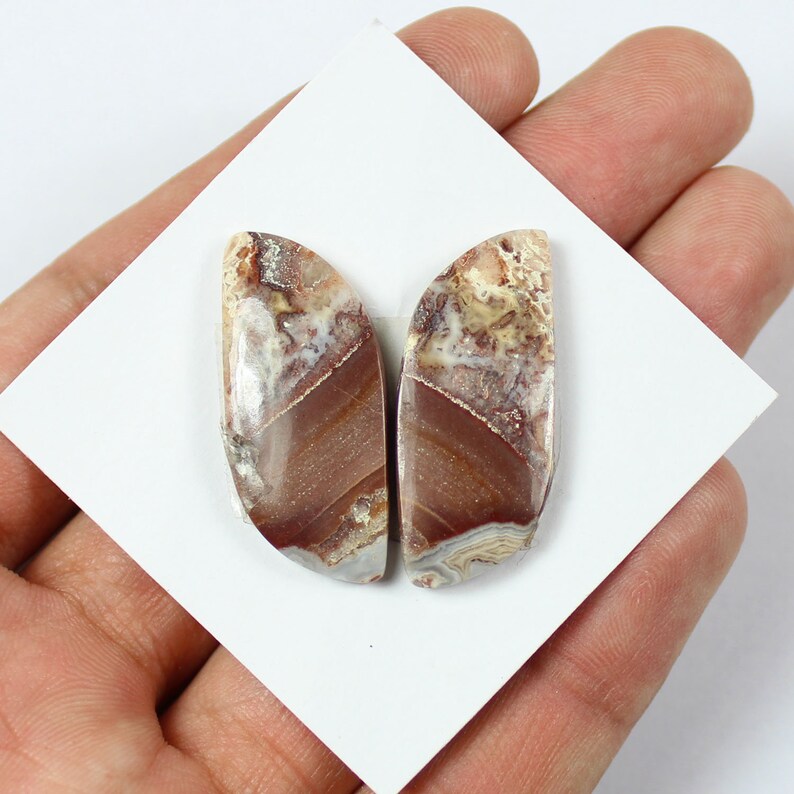 15x35mm Jewelry Making Loose Gemstone #1871 Natural Crazy Less Agate Cabochon,1 pair Of 40Cts