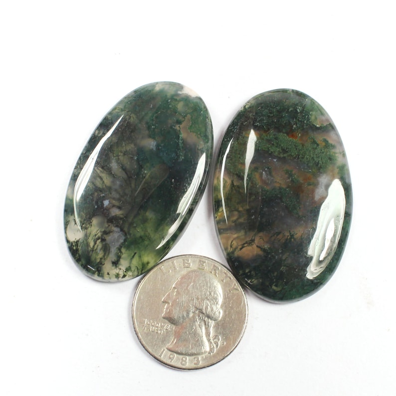 30x46mm Natural Moss Agate Cabochon,Handmade polished Smooth Genuine Moss Agate Jewelry Making Loose Gemstone Agate#AB2771 2 Pcs Of 131Cts