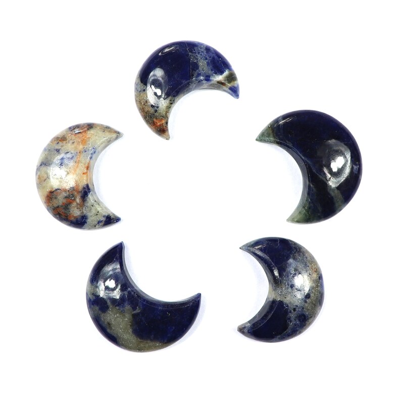 Wholesale Lot Natural Sodalite Half Moons Cabochon,5Pcs,Sodalite Gemstone,Crescent Moons,Blue Sodalite Moons,Loose Jewelry Making Gemstone,
