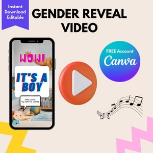 Announcement Baby Boy | Animated Boy Baby Reveal | Digital Baby Reveal Video | Gender Reveal Video | It&#39;s A Boy| Instant Download | Canva