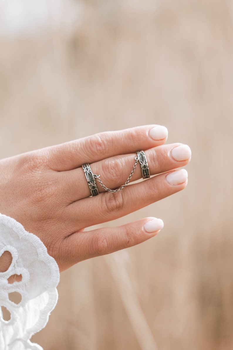 Adjustable Double Chained Ring, Double Silver Ring, Chain Ring, 925 Silver Ring, Boho Ring, Armenian Jewelry, Armenian Ring, Armenian Gift image 3