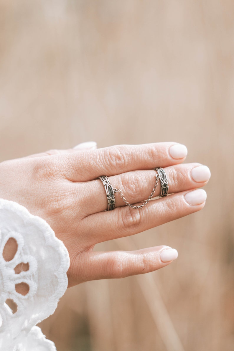 Adjustable Double Chained Ring, Double Silver Ring, Chain Ring, 925 Silver Ring, Boho Ring, Armenian Jewelry, Armenian Ring, Armenian Gift image 6