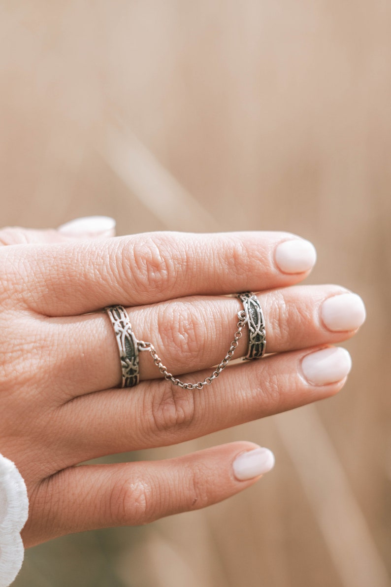 Adjustable Double Chained Ring, Double Silver Ring, Chain Ring, 925 Silver Ring, Boho Ring, Armenian Jewelry, Armenian Ring, Armenian Gift image 2