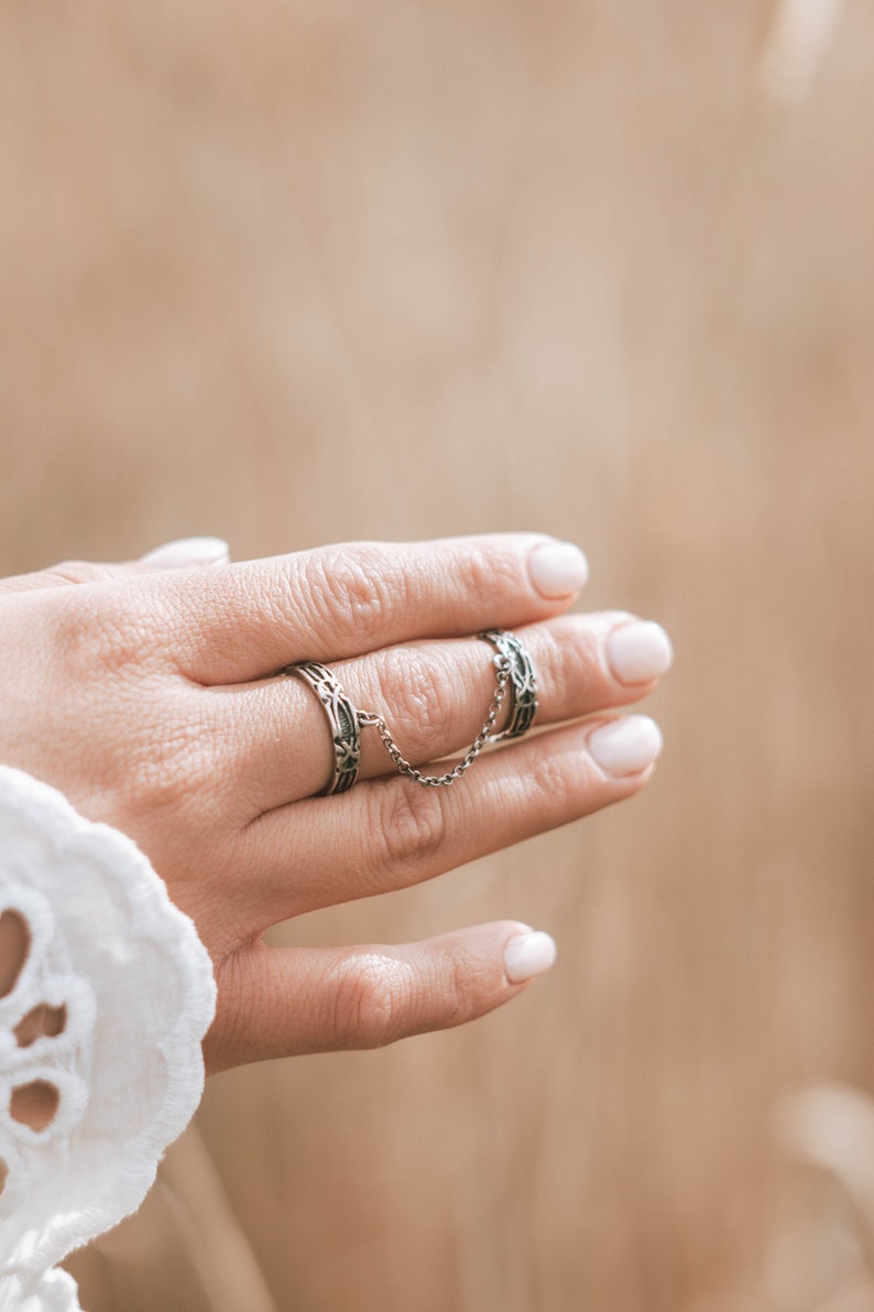 Adjustable Double Chained Ring, Double Silver Ring, Chain Ring, 925 Silver Ring, Boho Ring, Armenian Jewelry, Armenian Ring, Armenian Gift image 5