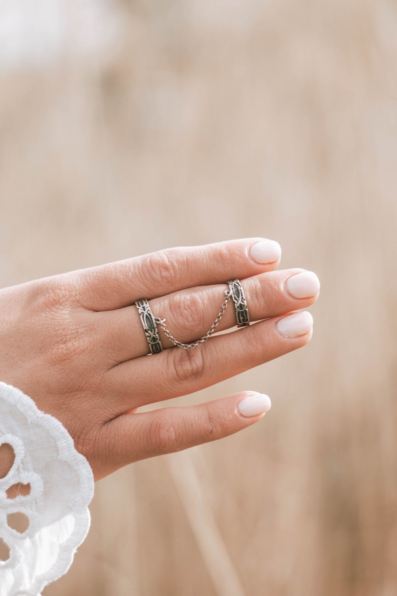 Adjustable Double Chained Ring, Double Silver Ring, Chain Ring, 925 Silver Ring, Boho Ring, Armenian Jewelry, Armenian Ring, Armenian Gift image 1