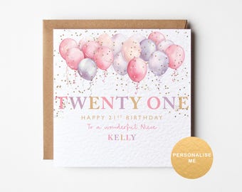 Tarjeta de cumpleaños número 21 para ella, regalo de cumpleaños número 21 para hija, tarjeta de 21 años, cumpleaños número 21 de nieta, para sobrina, para hermana, ahijada