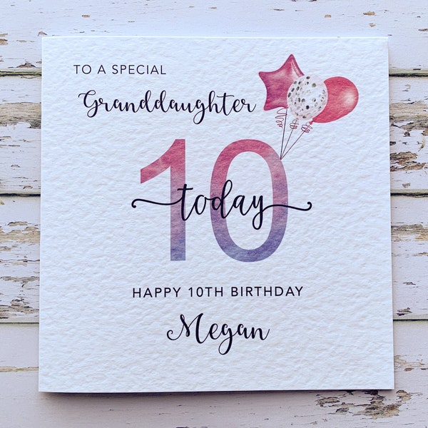 10th birthday card, Age 10 birthday card, 10th birthday gift for girls, 10th birthday card granddaughter, for daughter, for niece