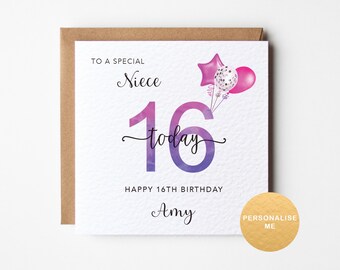16th birthday card girl, personalised 16th birthday card for niece, Granddaughter 16th birthday, 16th birthday gift for her, for daughter