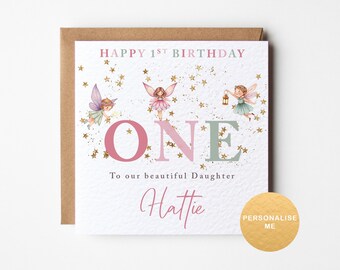 Personalised Fairy 1st Birthday Card for Daughter, Goddaughter, Niece, Little Girl